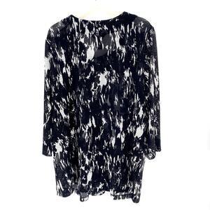 Ali Miles Open Knit Jacket Womens Sz L Abstract Print Black White Art-To-Wear‎